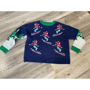 33 Degrees Mens‎ XL Blue Skiing Winter Knit Sweater Holiday Trees XS32806TGT